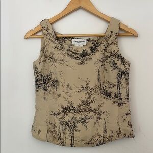 Rena Rowan silk Scenic Print Top Beige and Black art paint print